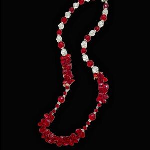 Vintage MCM Red and Clear Crystal Beaded Necklace